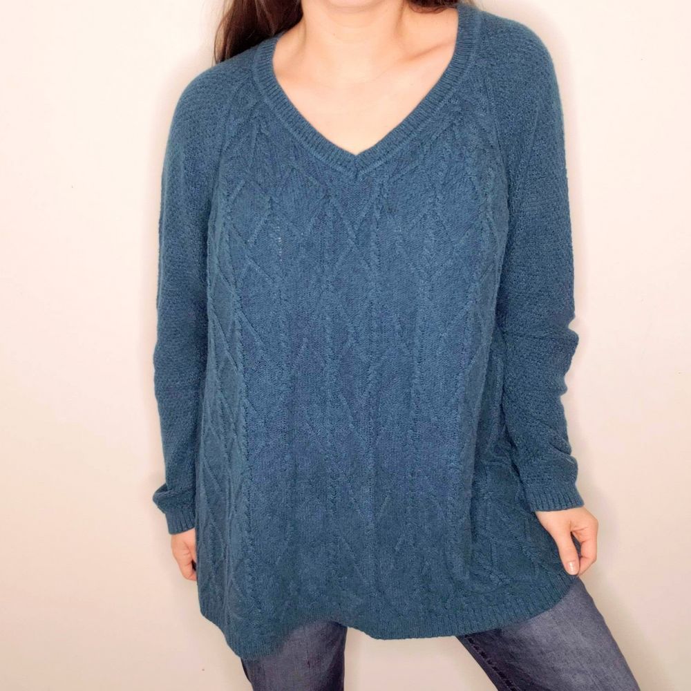 Plus Size 3X V Neck Cable Sweater Teal